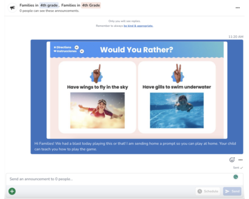 Seesaw facilitate a game with families