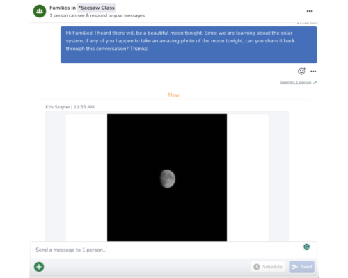 Seesaw message back from families example