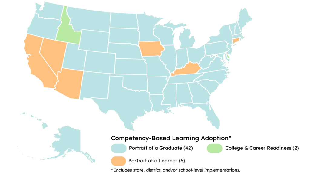 Competency-based learning USA map